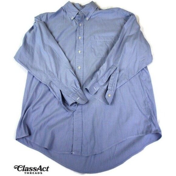 Vintage Brooks Brothers Dress Shirt Mens Blue Striped Makers Relaxed Fit 16.5 -3 - Picture 1 of 7